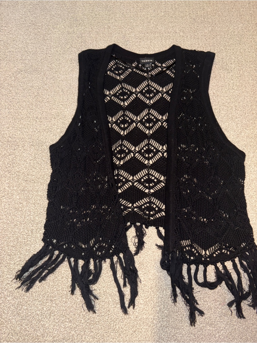 torrid Black Openwork Crochet Cardigan with Geometric Pattern